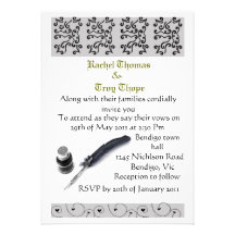 Invitación gris y negra del boda del damasco