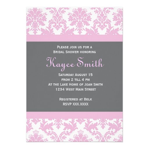 Invitación gris y rosada del damasco