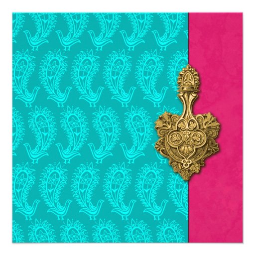 Invitación india del boda del pavo real de Paisley