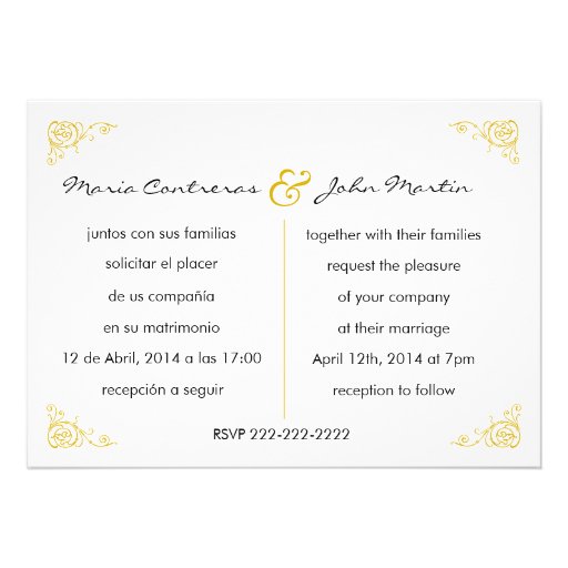 Invitación inglesa bilingüe del boda invitación 12,7 x 17,8 cm Zazzle
