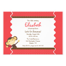Invitación linda del cumpleaños del chica del mono