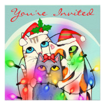 Invitación linda del fiesta de los gatos de Santa 