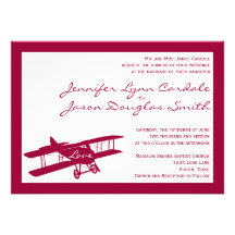 Invitación magenta del boda del aviador del biplan