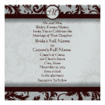 Invitación marrón profunda del boda del damasco