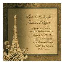 Invitación metálica de oro de la torre Eiffel