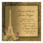 Invitación metálica de oro de la torre Eiffel