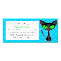 Invitación negra y azul del gato del fiesta del cu