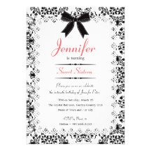 Invitación negra y blanca 5x7 del dulce 16 del dam