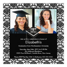 Invitación negra y blanca de la graduación de la f