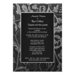 Invitación negra y de plata del boda del damasco