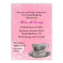 Invitación nupcial de la ducha de la fiesta del té