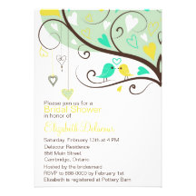 Invitación nupcial de la ducha de los pájaros verd