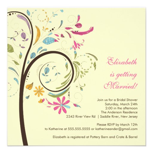 Invitación nupcial de la ducha del árbol floral de