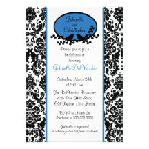 Invitación nupcial de la ducha del damasco azul