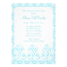 Invitación nupcial de la ducha del damasco azul el