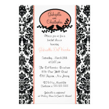 Invitación nupcial de la ducha del damasco coralin