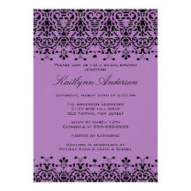 Invitación nupcial de la ducha del damasco púrpura