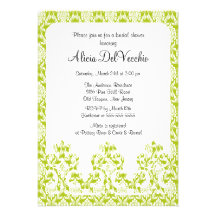 Invitación nupcial de la ducha del damasco verde e