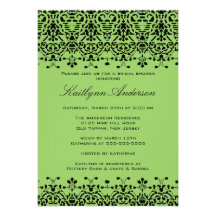 Invitación nupcial de la ducha del damasco verde y