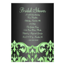 Invitación nupcial de la ducha del damasco verde y