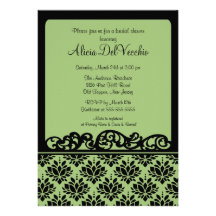 Invitación nupcial de la ducha del damasco verde y