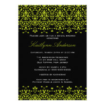 Invitación nupcial de la ducha del damasco verde y
