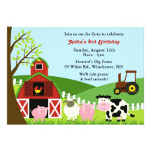 Invitación plana de los animales del campo del cum