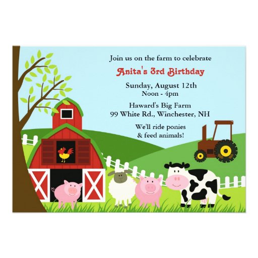 Invitación plana de los animales del campo del cum