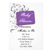 Invitación púrpura de la fiesta de bienvenida al b