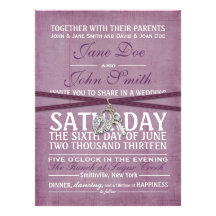 Invitación púrpura del boda de papel del vintage