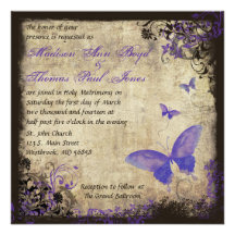 Invitación púrpura del boda del cuadrado del vinta