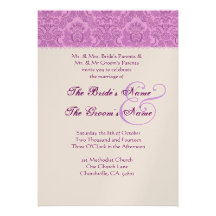 Invitación púrpura del boda del damasco de la orqu
