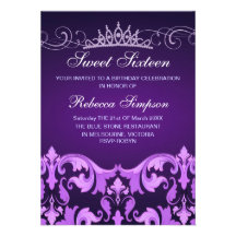Invitación púrpura del cumpleaños del damasco Swee