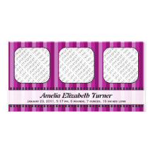 Invitación púrpura del nacimiento de los toldos br tarjeta con foto personalizada