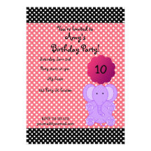 Invitación púrpura linda del cumpleaños del elefan