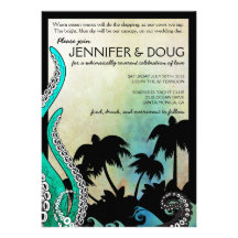 Invitación rara del boda del destino de la isla