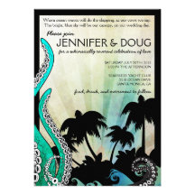 Invitación rara del boda del destino de la isla