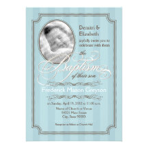 Invitación rayada del bautismo (azul claro)