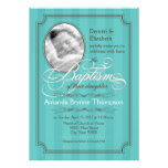 Invitación rayada del bautismo (azul de Tiffany)