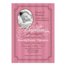 Invitación rayada del bautismo (rosa oscuro)