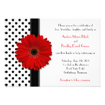 Invitación roja del boda de la margarita del lunar