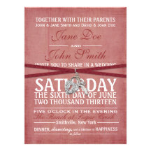 Invitación roja del boda de papel del vintage
