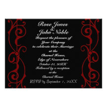 Invitación (roja) del boda del ébano de la fibrill