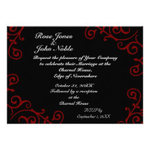 Invitación (roja) del boda del ébano del cirro