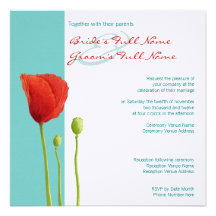 Invitación roja del boda del trullo de la amapola