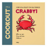 Invitación roja del Cookout de la arena del cangre