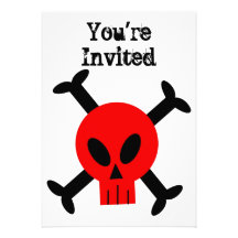 Invitación roja del cráneo y de la bandera pirata
