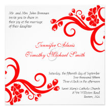 Invitación roja elegante del boda del remolino