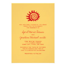 Invitación roja y amarilla del boda del SeaShell