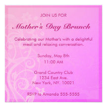 Invitación rosada bonita del brunch del día de mad